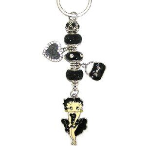 Betty Boop Key Chain, Key Ring, Bag Charm Black With Mini Purse, Heart, Crystals